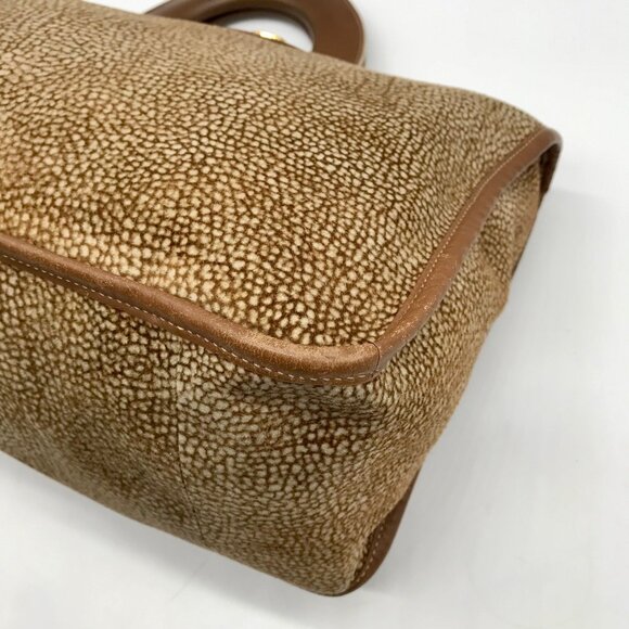 Borbonese Brown Suede Redwall Quail Print Satchel Bag - Picture 8 of 11